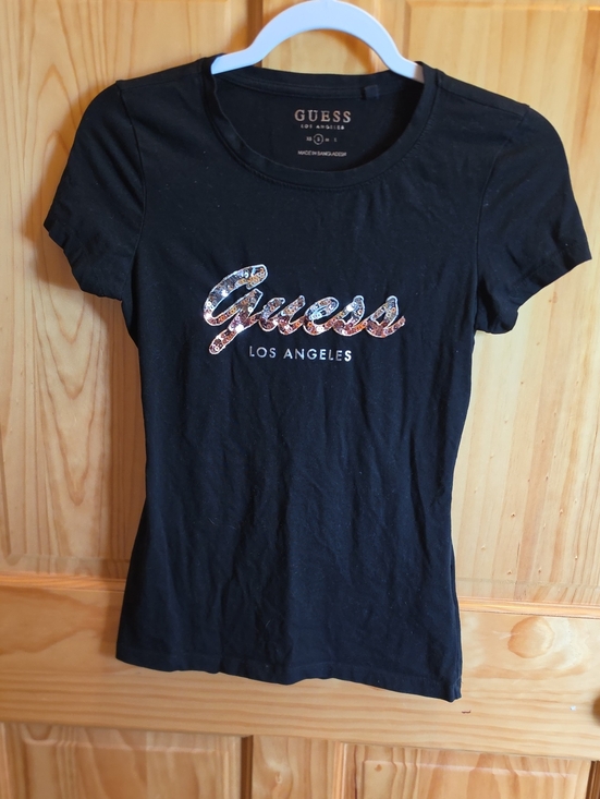 Guess Tops - GUESS Black Short-Sleeve Logo Tee with Sequin Script